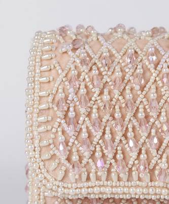 Pink suede clutch bag with a detachable pearl handle 3