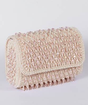 Pink suede clutch bag with a detachable pearl handle 4