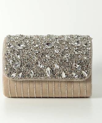Beige suede embellished clutch bag 3
