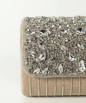 Beige suede embellished clutch bag 4
