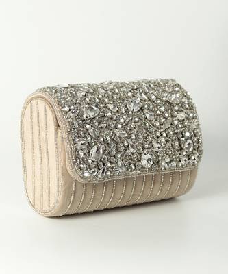 Beige suede embellished clutch bag 5