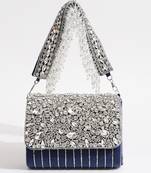Blue suede embellished flap over clutch bag