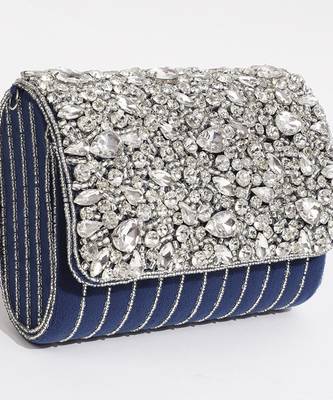Blue suede embellished flap over clutch bag 2