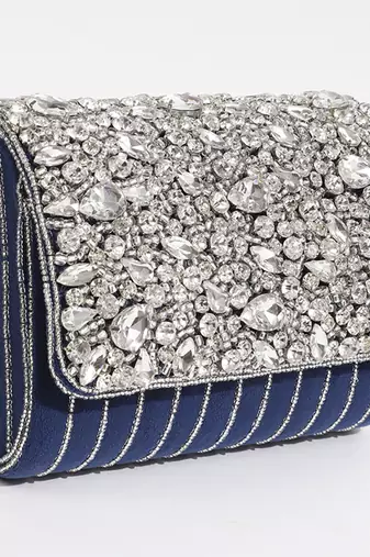 Blue suede embellished flap over clutch bag