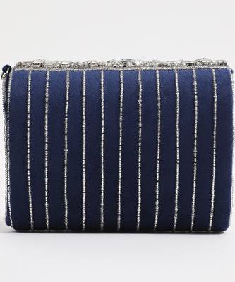Blue suede embellished flap over clutch bag 3