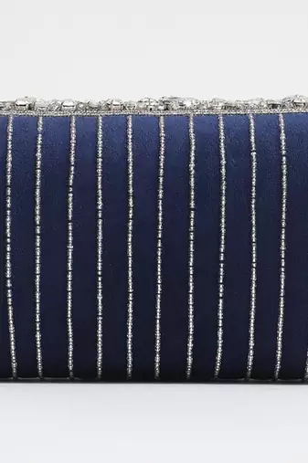 Blue suede embellished flap over clutch bag
