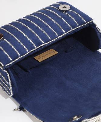 Blue suede embellished flap over clutch bag 4
