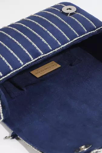 Blue suede embellished flap over clutch bag