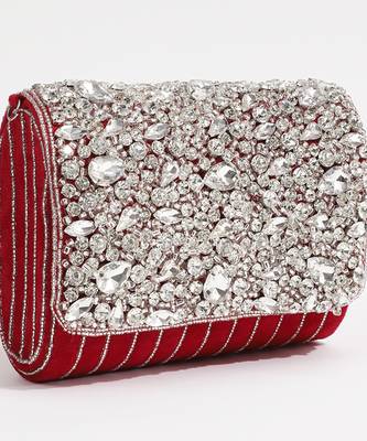 Red suede embellished clutch bag 1