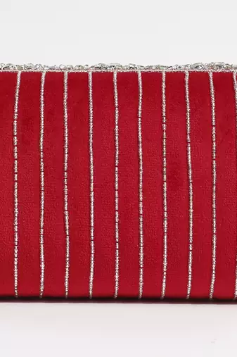 Red suede embellished clutch bag