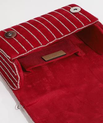 Red suede embellished clutch bag 3