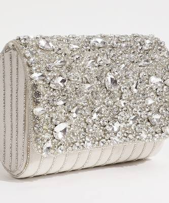 White suede embellished clutch bag 1