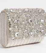 White suede embellished clutch bag