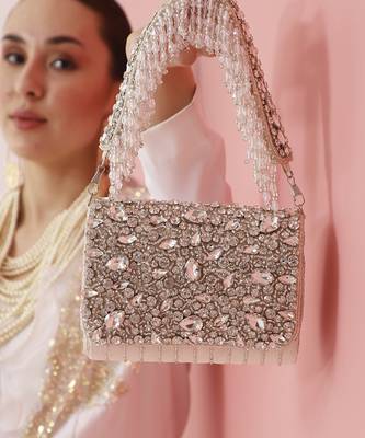 White suede embellished clutch bag 4