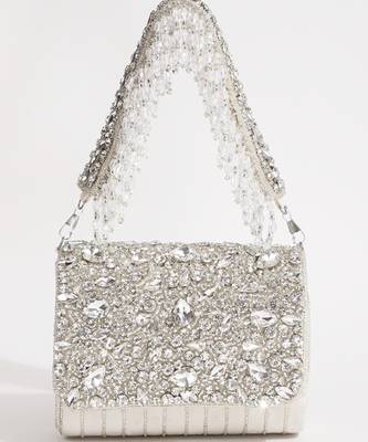 White suede embellished clutch bag 5