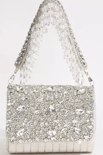White suede embellished clutch bag