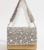 Gold suede embellished clutch bag