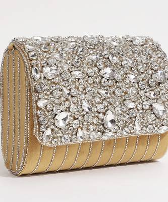 Gold suede embellished clutch bag 2