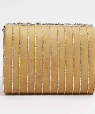 Gold suede embellished clutch bag 3
