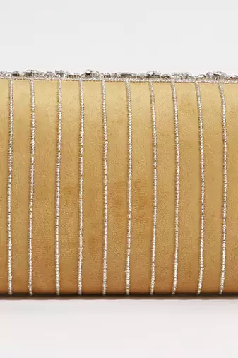 Gold suede embellished clutch bag