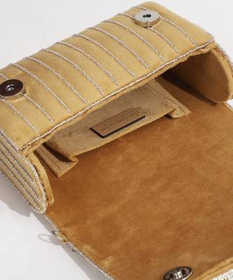 Gold suede embellished clutch bag 4
