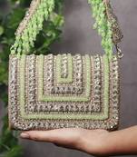 Green suede embellished flap over clutch bag