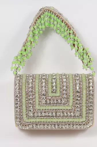 Green suede embellished flap over clutch bag