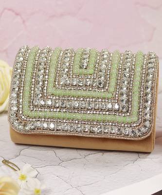 Green suede embellished flap over clutch bag 3