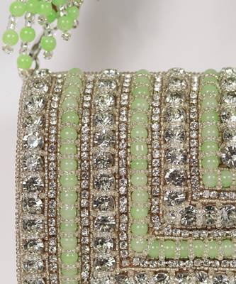 Green suede embellished flap over clutch bag 4
