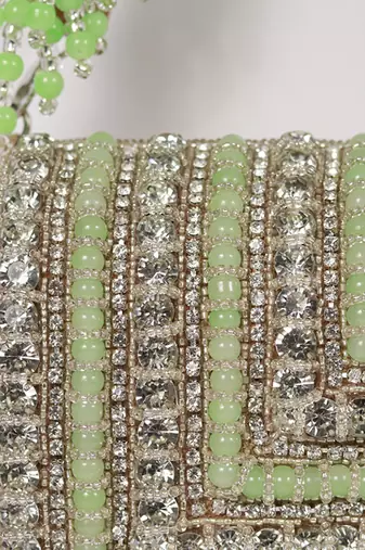 Green suede embellished flap over clutch bag