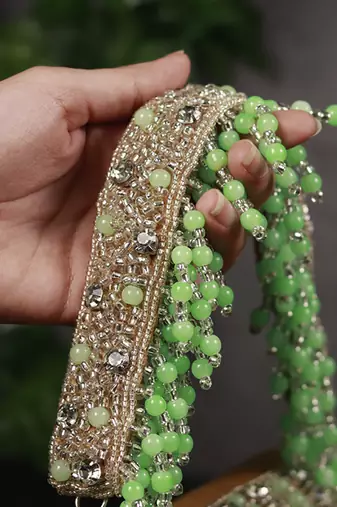 Green suede embellished flap over clutch bag