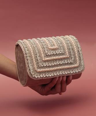 Pink suede embellished flap over clutch bag 2