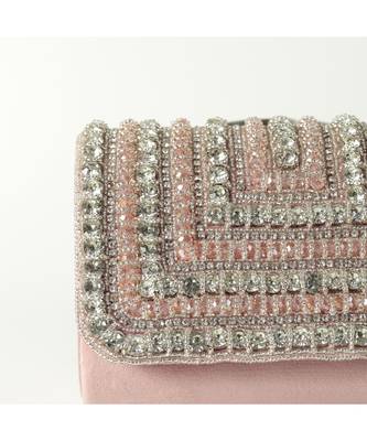 Pink suede embellished flap over clutch bag 3