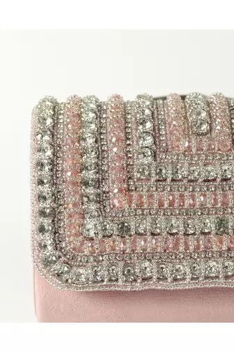 Pink suede embellished flap over clutch bag