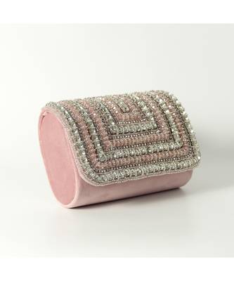 Pink suede embellished flap over clutch bag 4