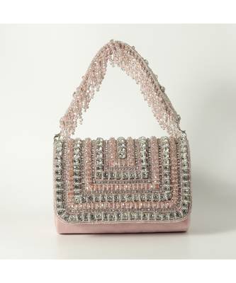 Pink suede embellished flap over clutch bag 5