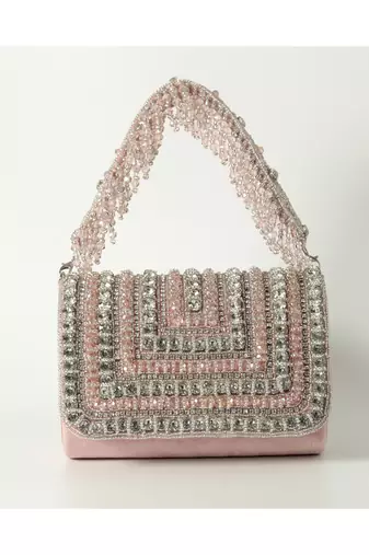 Pink suede embellished flap over clutch bag