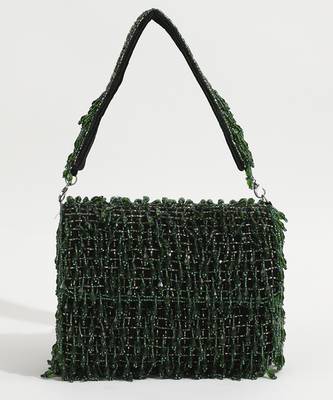 Green suede beaded flap over clutch bag 1
