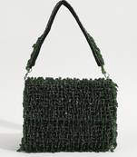 Green suede beaded flap over clutch bag