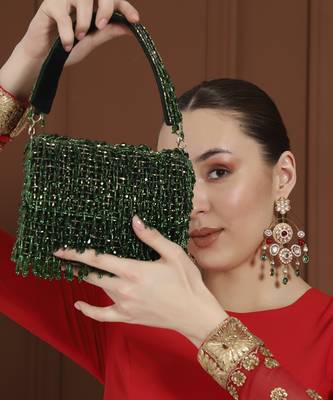Green suede beaded flap over clutch bag 2
