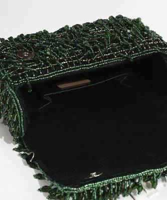 Green suede beaded flap over clutch bag 3