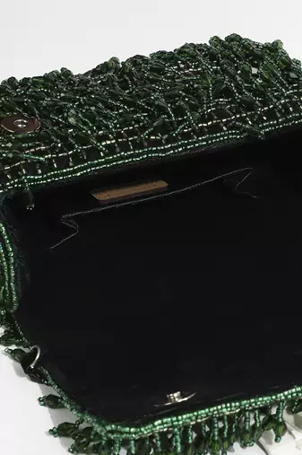 Green suede beaded flap over clutch bag