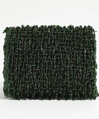 Green suede beaded flap over clutch bag 4