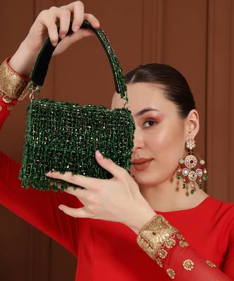 Green suede beaded flap over clutch bag 5