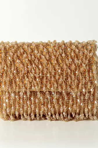 Gold suede beaded flap over clutch bag