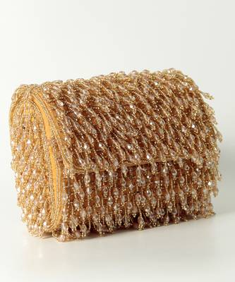 Gold suede beaded flap over clutch bag 4