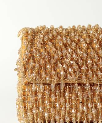 Gold suede beaded flap over clutch bag 5