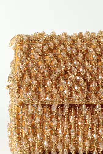 Gold suede beaded flap over clutch bag