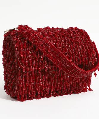Red suede beaded flap over clutch bag 1
