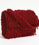 Red suede beaded flap over clutch bag
